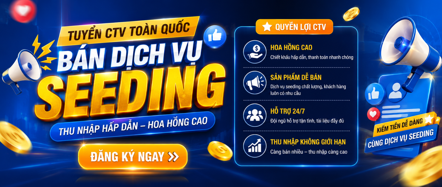 Tuyển CTV toàn quốc — bán dịch vụ seeding, hoa hồng cao